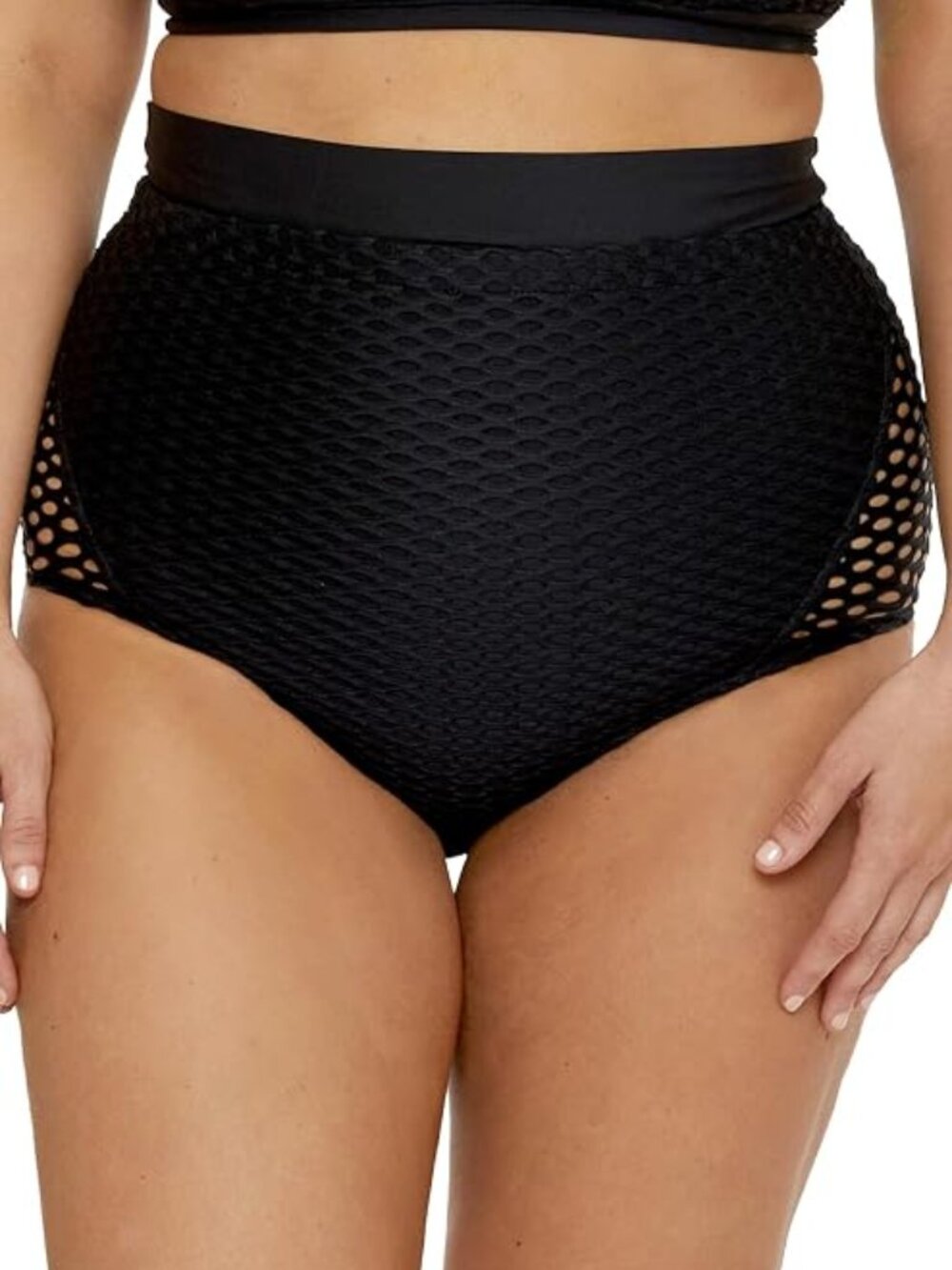 NEW BECCA Castaway Solid High Waisted Rise Fishnet Insert Cutout Bikini Bottoms